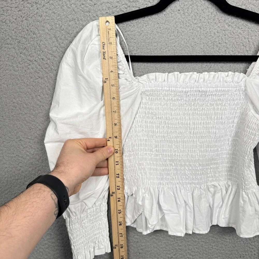 Zara Top Womens S White Smocked Romantic Feminine Milkmaid Preppy Clean Girl‎